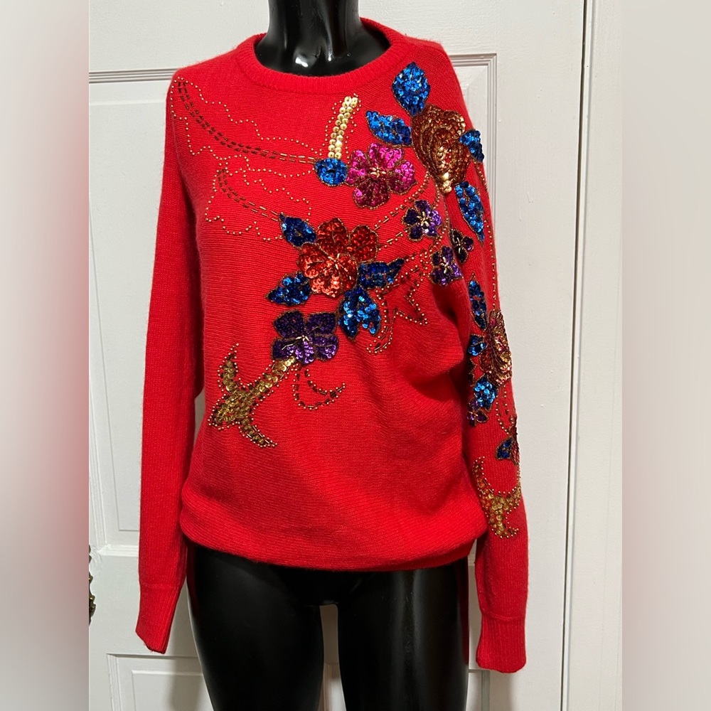 Vintage Womens Sequin Red Sweater Size‎ Small